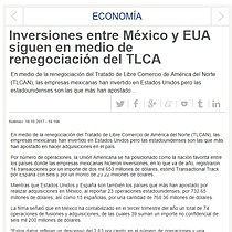 Inversiones entre Mxico y EUA siguen en medio de renegociacin del TLCA